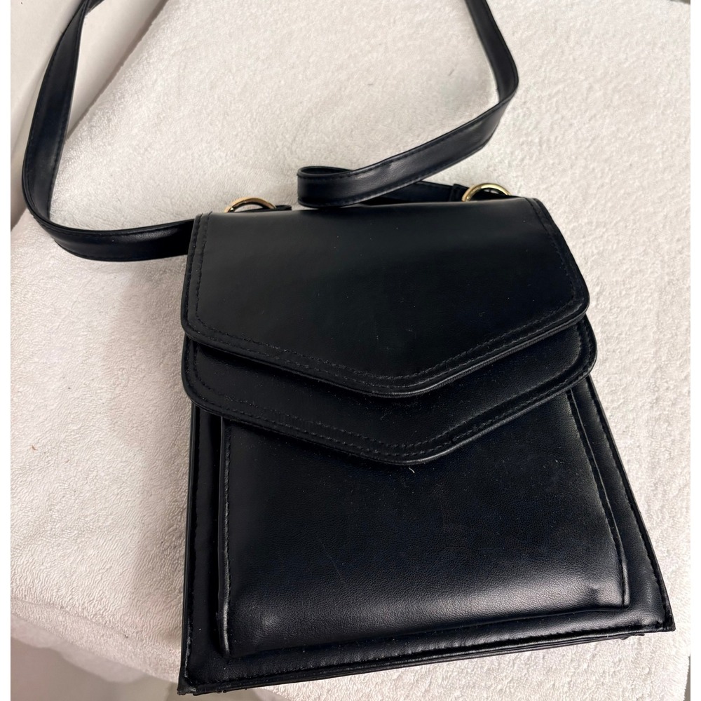 Black Faux Leather Crossbody Wallet Phone Bag Card Holder